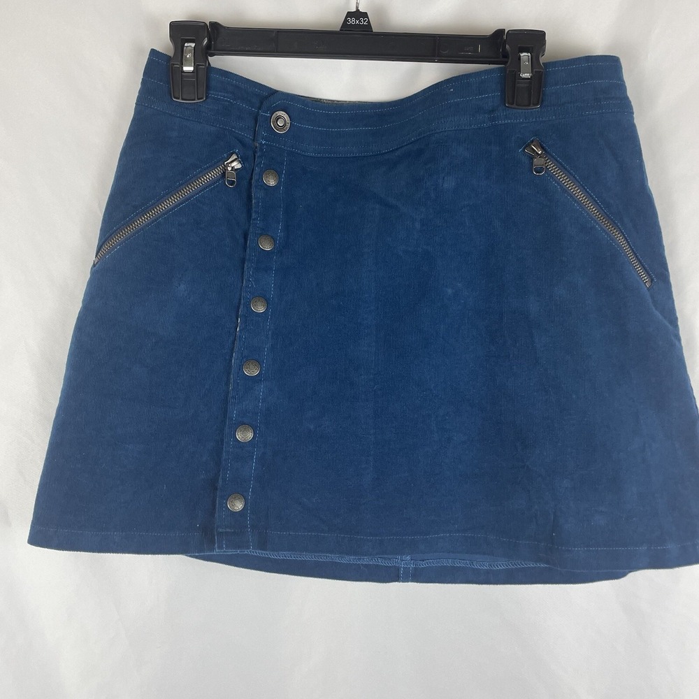 Kuhl Womens Size 8 Blue Corduroy Button Up Mini Skirt W/ Zip Pockets